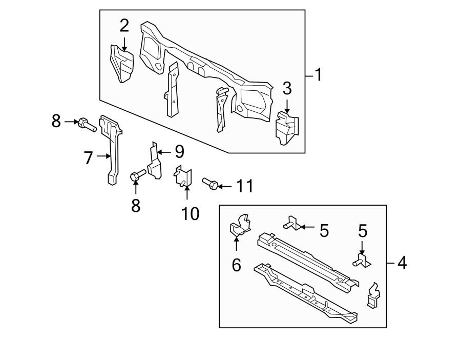 Mazda Tribute Panel, shroud. Radiator support tie bar. Upper tie bar ...