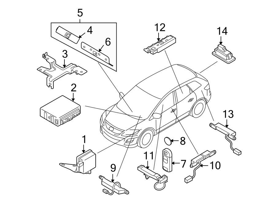 Mazda CX-9 Antenna And Brkt'b', Keyless. Keyless Entry - TD12676N1 ...